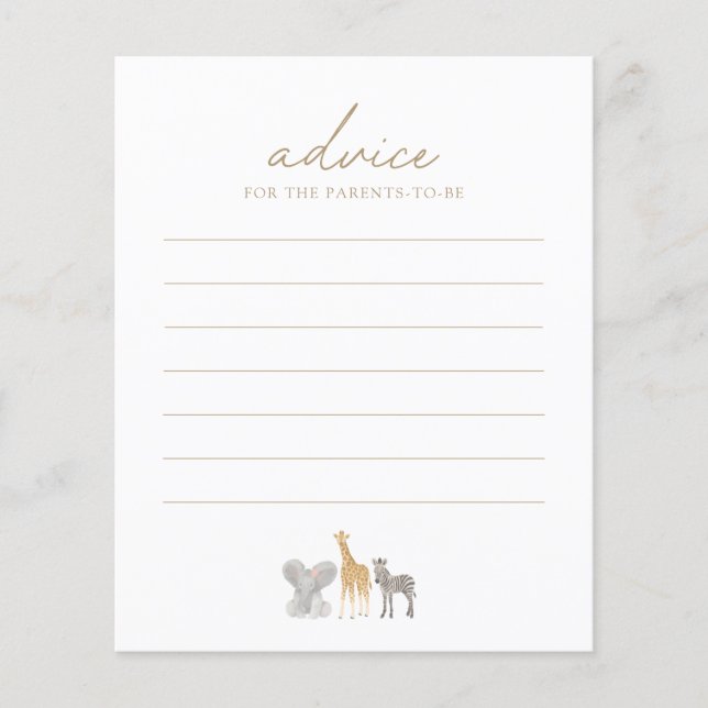 Carte Safari Animaux Baby shower Conseils (Devant)