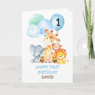 Carte Safari Animaux Garçon Premier Anniversaire Mignonn