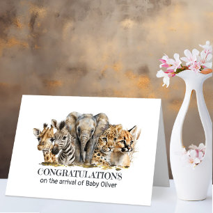 Carte Safari Animaux Nouveau bébé Félicitations