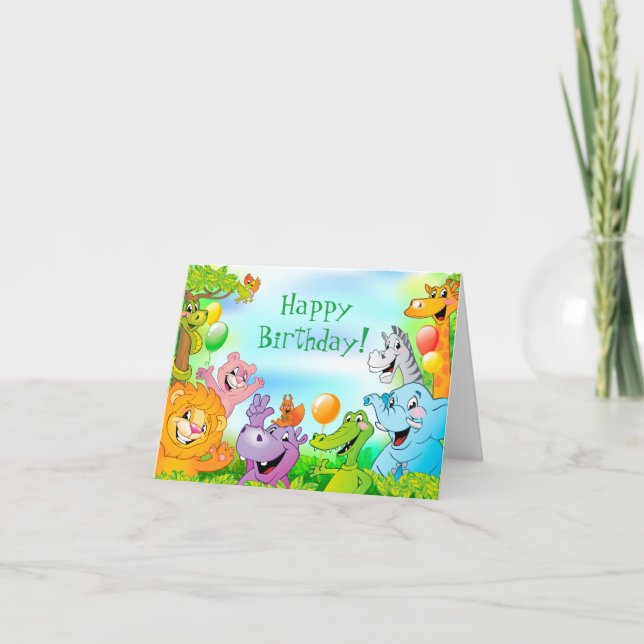 Carte Safari jungle souriant animaux Joyeux anniversaire (Devant)