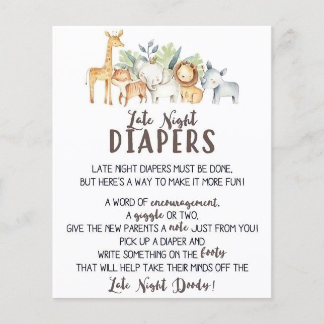 Carte Safari Late Night Diapers Sign, Late Night D (Devant)