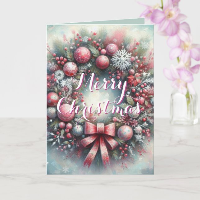 Carte Sage de couronne vert et rose Noël personnalisé (Orchidée)