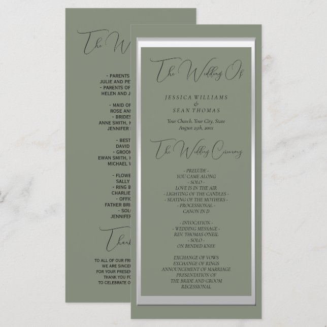 Carte Sage et mariage argenté sophistiqués (Devant / Derrière)