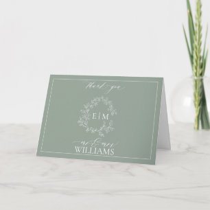 Carte Sage Green Crest Monogramme Photo Merci Ca