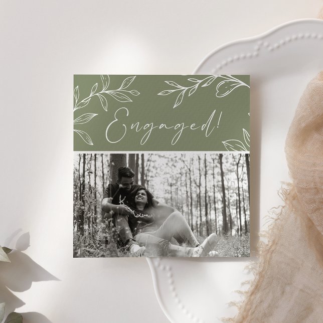 Carte Sage Green Flowers Boho Ajouter Photo Engagement P (Créateur téléchargé)