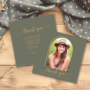Carte Sage Green Gold Arch Photo Merci de graduation