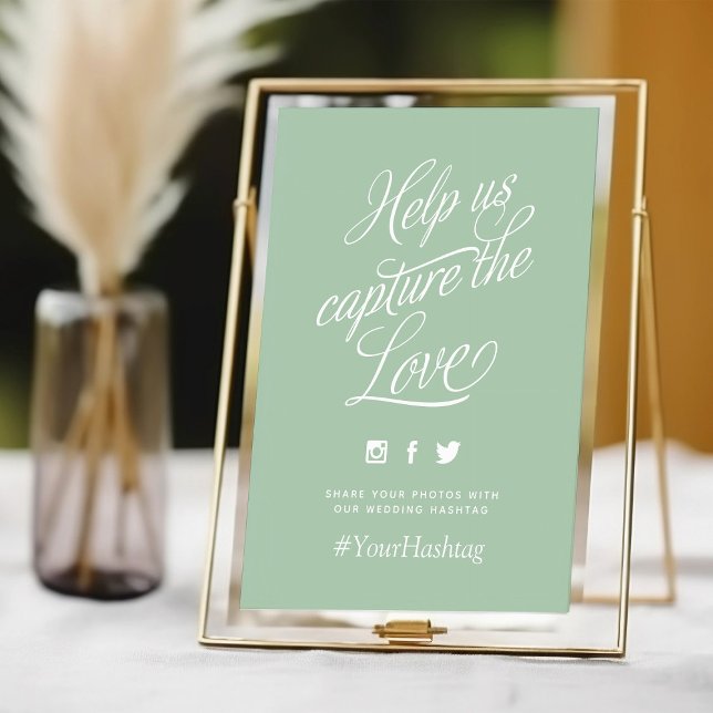 Carte Sage Green Mariage personnalisé Hashtag (Créateur téléchargé)