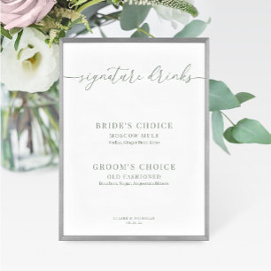 Carte Sage Green Moderne Élégant Mariage Boissons Signal