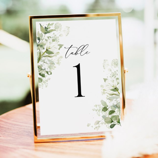 Carte Sage Green Organic Greenery Wedding Table Numbers (Sage green organic greenery wedding table number with watercolor, elegant reception table décor.)