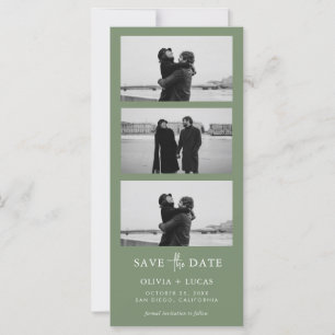 Carte Sage Green Photo Strip QR Code Enregistrer la date