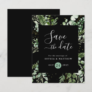 Carte Sage Léger Et Eucalyptus Noir Enregistrer La Date