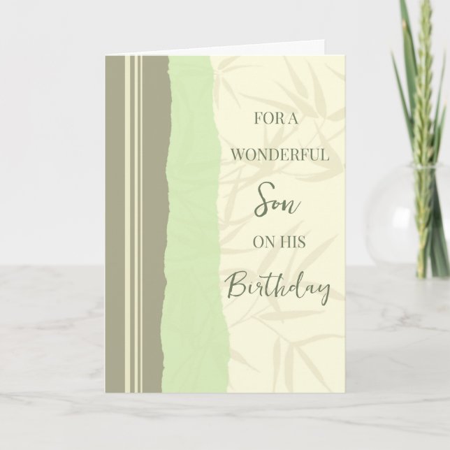 Carte Sage Vert et Fils Beige Anniversaire (Devant)