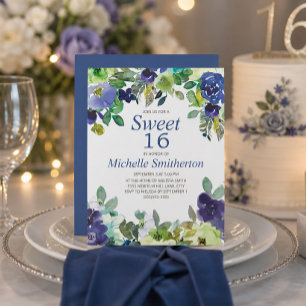 Carte Sage Vert Fleur Bleu Marine Anniversaire Sweet 16