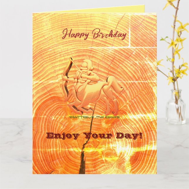 Carte Sagittaire Abstrait Anniversaire plié (Fleur jaune)