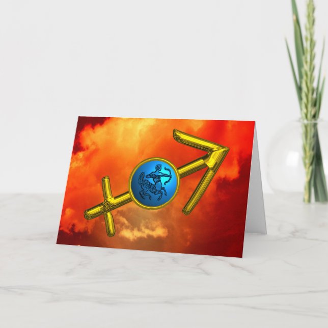 Carte SAGITTARIUS Bleu Turquoise, Or Zodiac Anniversaire (Devant)