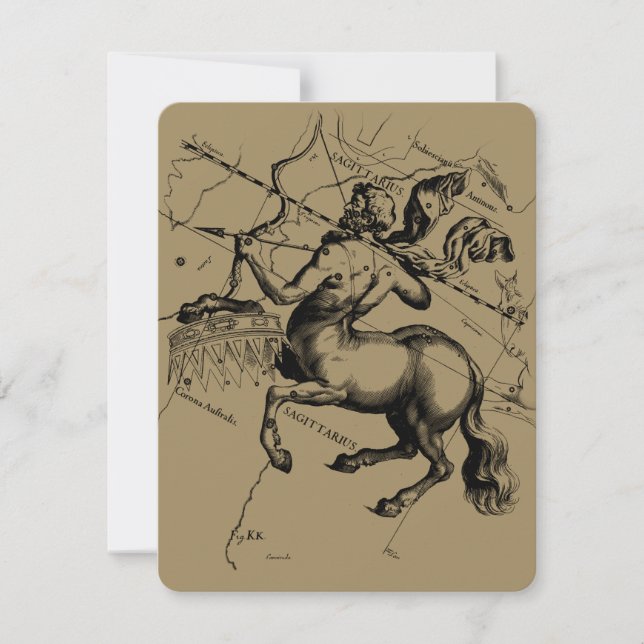 Carte Sagittarius Constellation Hevelius 1690 Engraving (Devant)