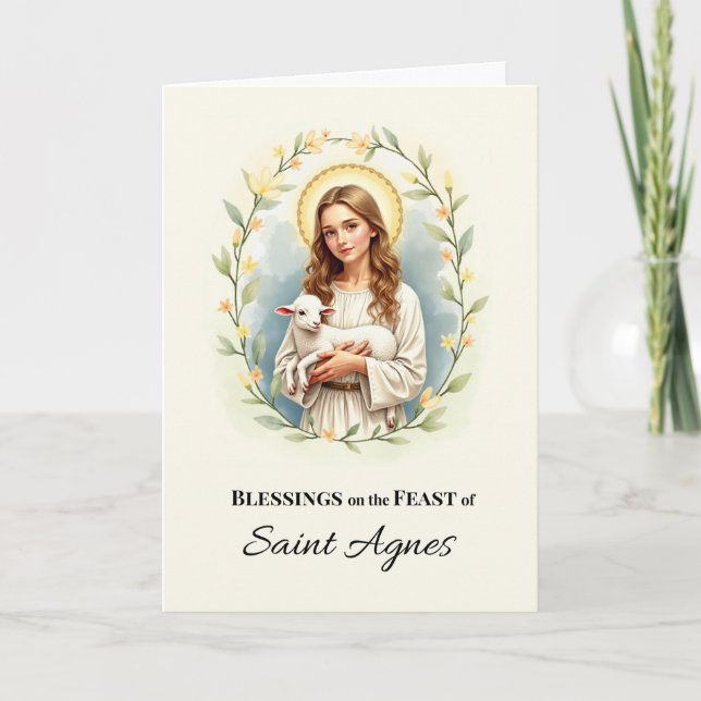 Carte Saint Agnes Fête Bénédiction de jour Aquarelle Wre (Devant)