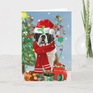 Carte Saint Bernard  Chien dans la neige Noël 