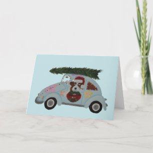 Carte Saint Bernard dans une voiture Hippie à Noël