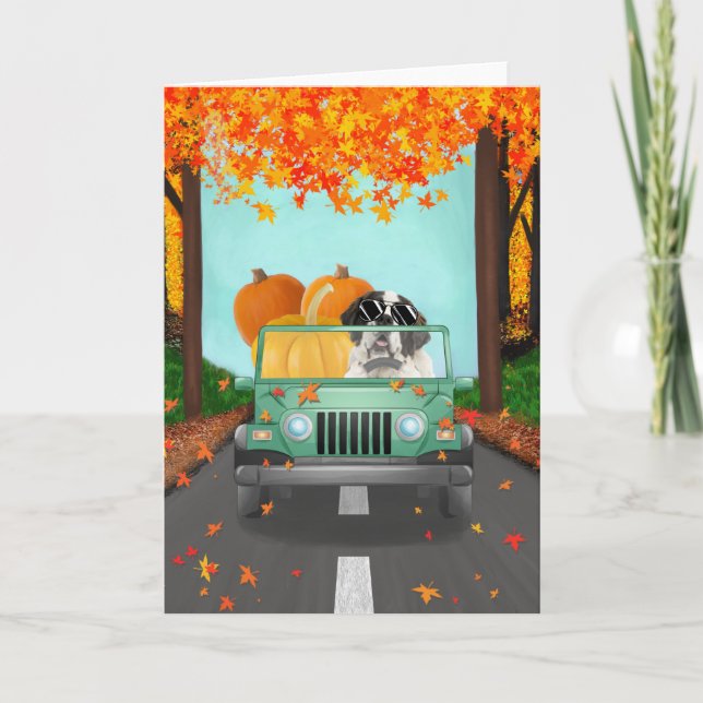 Carte Saint Bernard Dog Citrouille Automne (Devant)