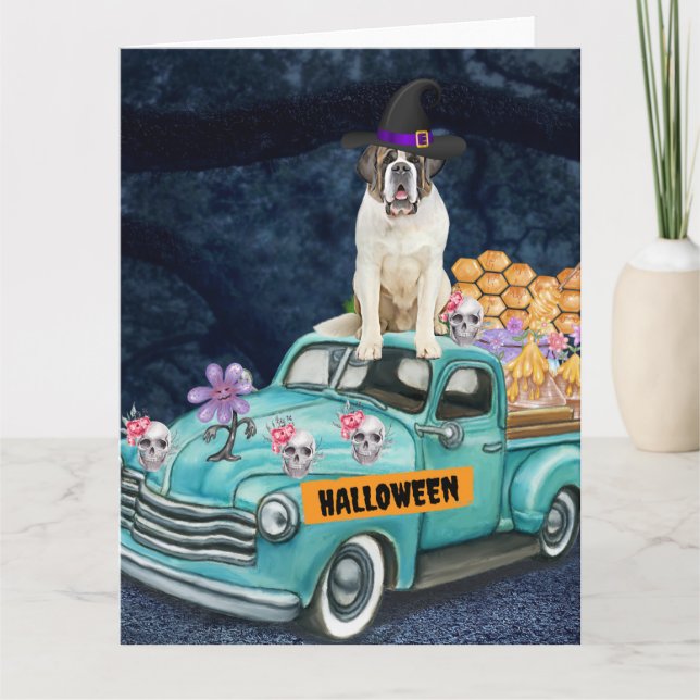 Carte Saint Bernard Dog Halloween Camion La nuit de la p (Devant)