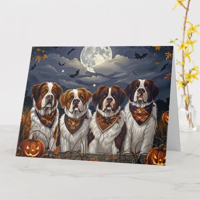 Carte Saint Bernard Halloween Éffrayant (Fleur jaune)