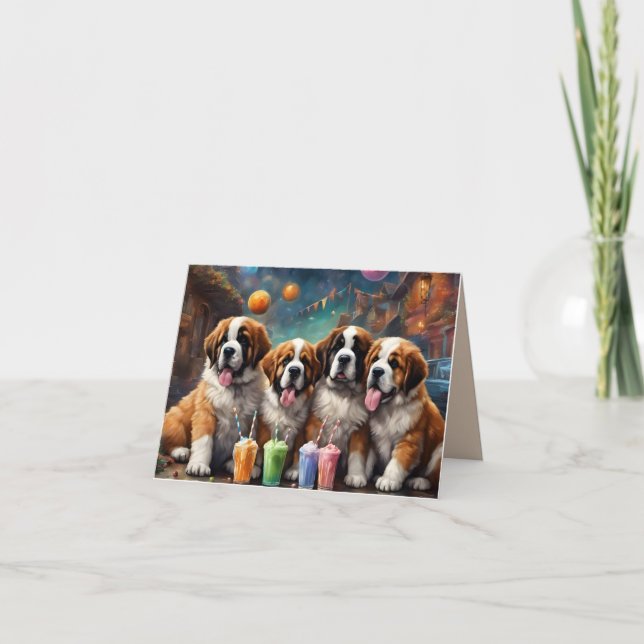Carte Saint Bernard Puppies et Milkshakes Anniversaire (Devant)