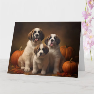 Carte Saint Bernard Puppy Automne Citrouille