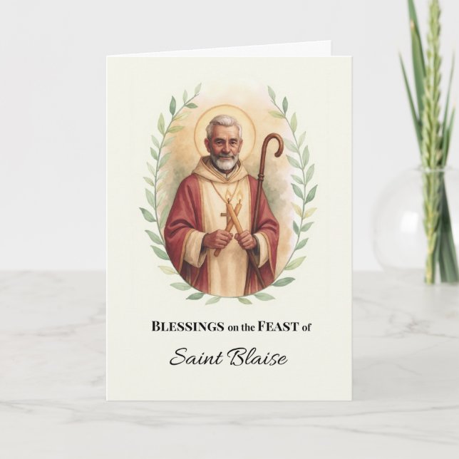 Carte Saint Blaise Fête Bénédiction Jour Aquarelle Wreat (Devant)