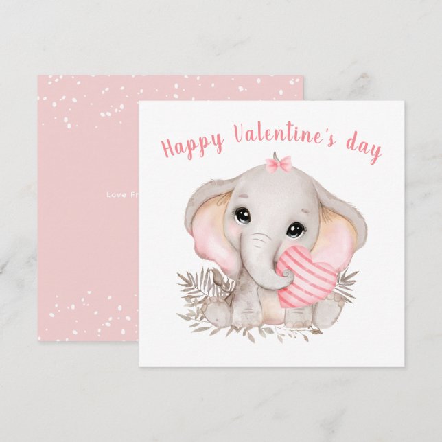 Carte Saint Eléphant Rose de Saint Valentin (Devant / Derrière)