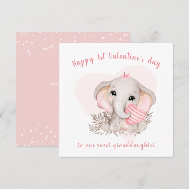 Carte Saint Eléphant Rose de Saint Valentin (Devant / Derrière)