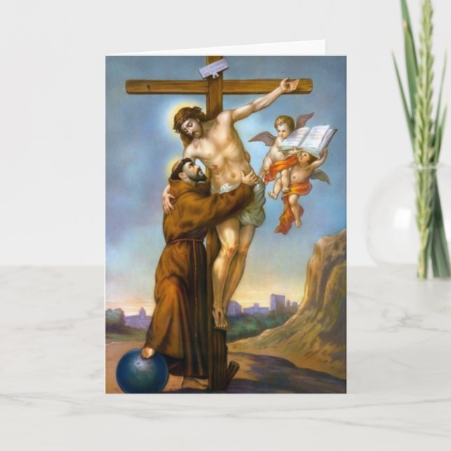 Carte Saint François d'Assise Croix Jésus Anges du Monde (Devant)
