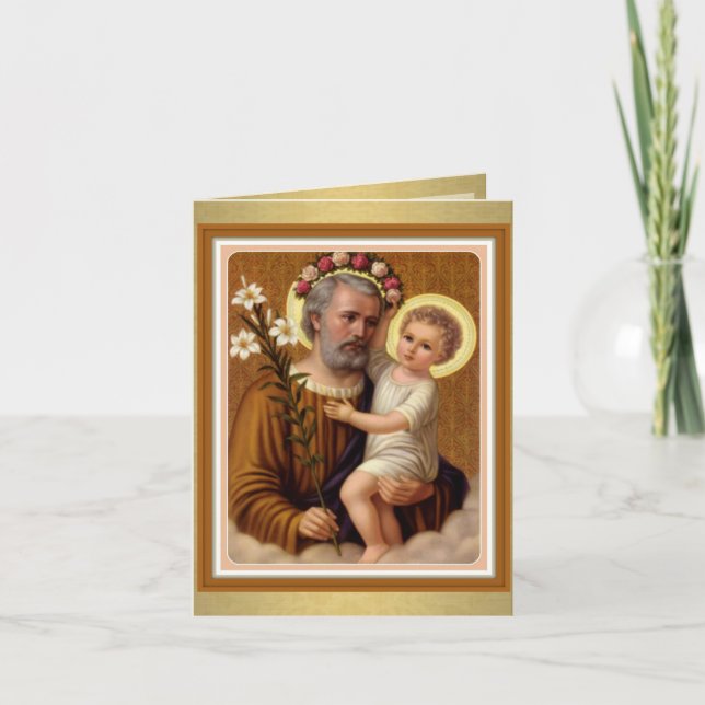 Carte Saint Joseph Bébé Jésus Catholique Religieux Vinta (Devant)