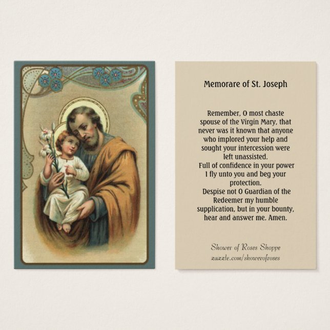 Carte Saint-Joseph Memorare (Devant & derrière)