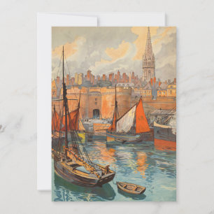 Carte Saint Malo, France, Art de l'affiche de voyage vin
