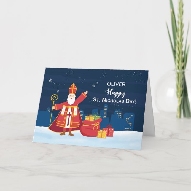 Carte Saint Nicolas Jour Nom personnalisé rempli de joie (Devant)