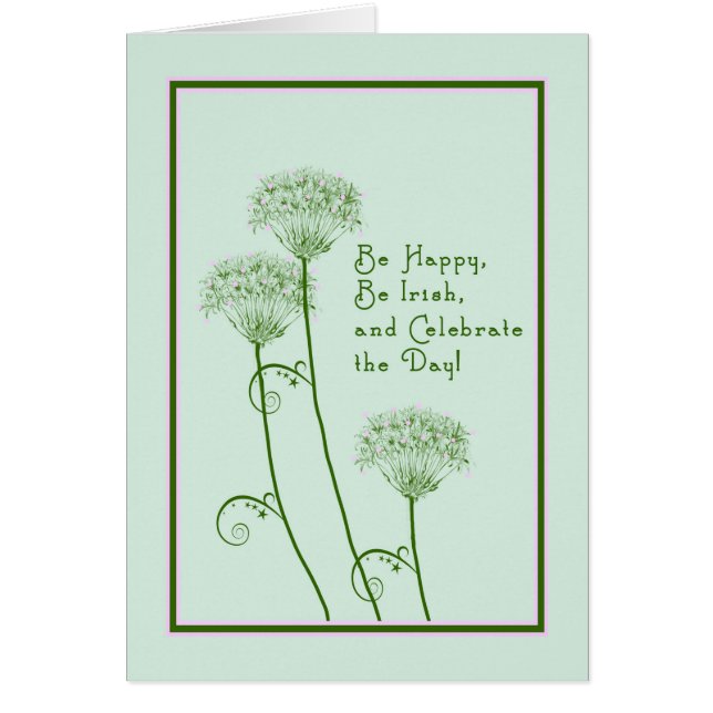 Carte Saint Patrick en vert avec fleurs (Devant)