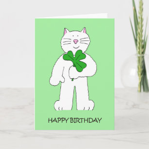 Carte Saint Patrick's Day Anniversaire Chat avec Shamroc