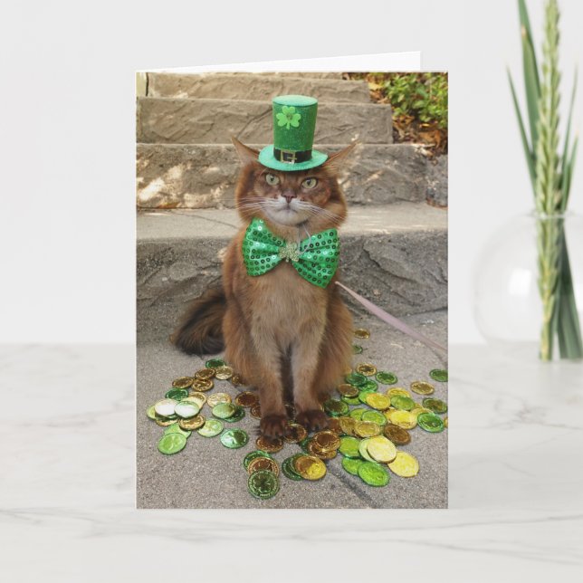 Carte Saint Patrick's Day Leprechaun Chat somalien avec  (Devant)