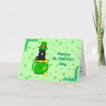 Saint Patrick's Day Shamrock Pot of Gold Black Cat