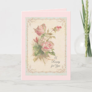 Carte Saint Rosaire avec roses roses roses Prière
