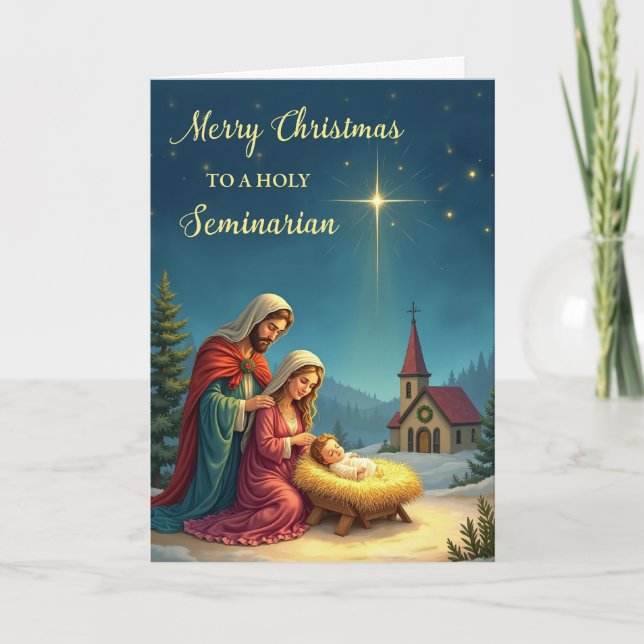 Carte Saint Séminaire Nativité de Noël avec Église (Devant)