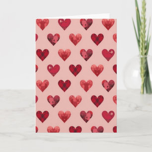 Carte Saint-Valentin à carreaux et cœurs
