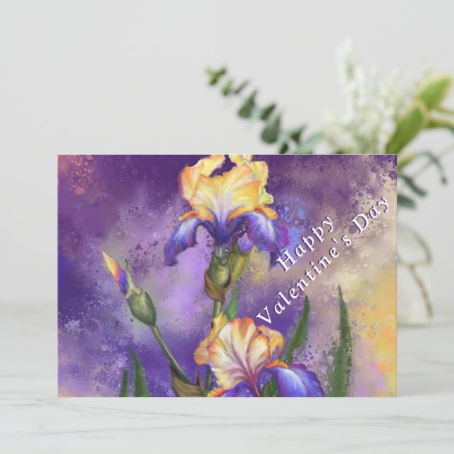 Carte Saint Valentin avec Fleurs Iris (Debout devant)