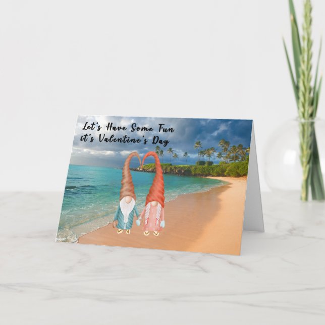 Carte Saint Valentin avec Gnomes sur la plage (Devant)