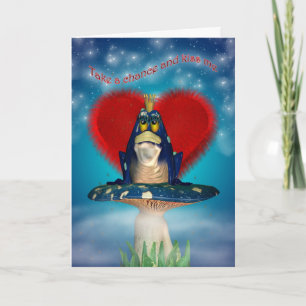 Carte Saint-Valentin avec grenouille sur un champi