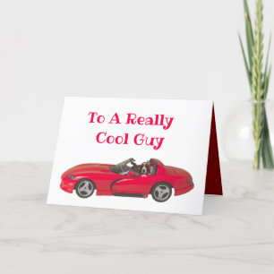 Carte Saint Valentin avec Red Sports Car & Basset