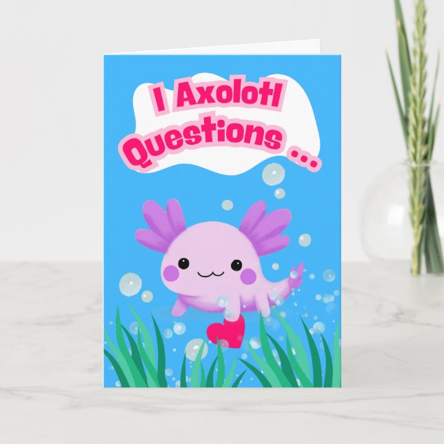 Carte Saint Valentin Axolotl Questions avec coeur (Devant)