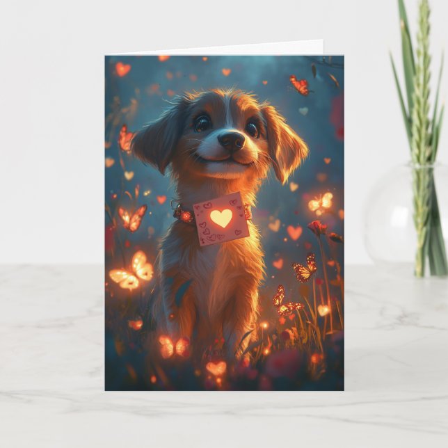 Carte Saint-Valentin Beagle Joyeux Cœur Fleurs (Devant)