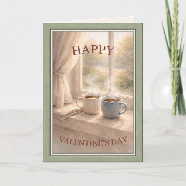 Carte Saint-Valentin Café Aquarelle Cosy pour les Couple (Devant)